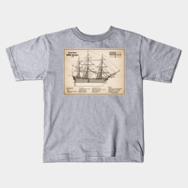 HMS Victory ship plans. Lord Nelson flagship - SD Kids T-Shirt by SPJE Illustration Photography